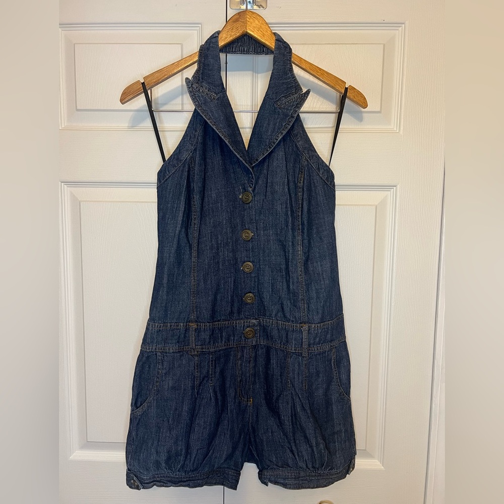 AKIRA Red Label Denim Halter Romper Size L - Picture 11 of 11